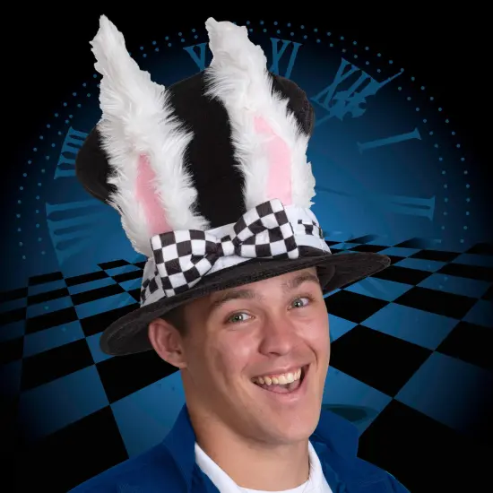 White Rabbit Top Hat - Bunny Rabbits Dress Up Costume Hat with Ears for Adults and Children {3}