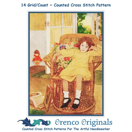 A Girl and Dolly in Time Out Jessie Willcox Smith Counted Cross Stitch Pattern {1}