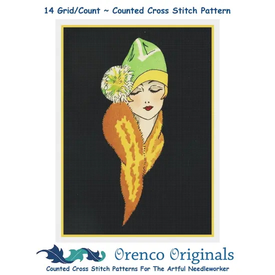 Art Deco Woman with Fur from Magazine Cover Counted Cross Stitch Chart Pattern {1}