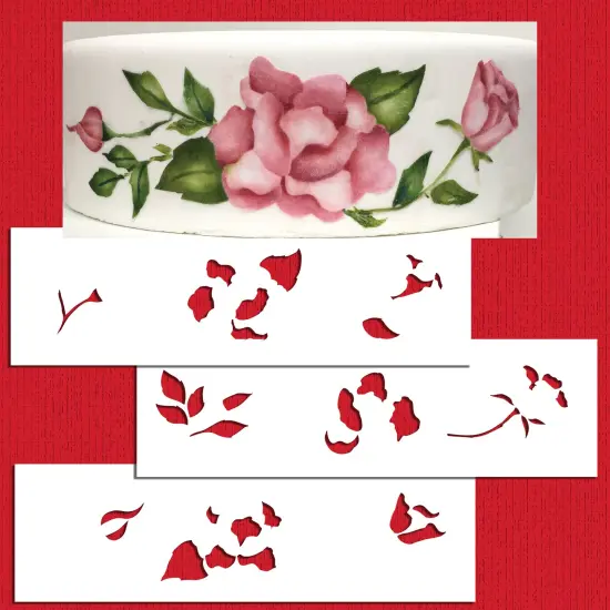 Multi-Layer Painted Roses Cake Stencil | C948 by Designer Stencils | Cake Decorating Tools | Baking Stencils for Royal Icing, Airbrush, Dusting Powder | Reusable Plastic Food Grade Stencil for Cakes | Easy to Use & Clean Cake Stencil {1}