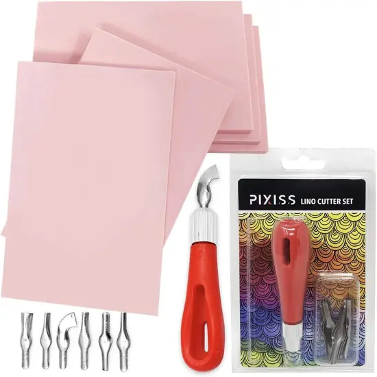 Pixiss Rubber Block Stamp Carving Blocks Stamp Making Kit with Cutter Tools 5-Pack {1}