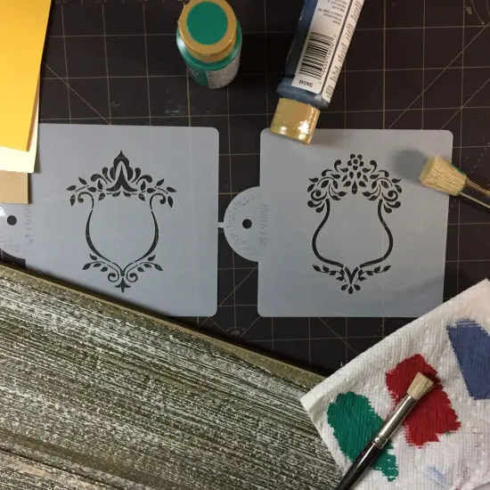 Two Monogram Shields Cake and Cookie Stencil Set | C988 by Designer Stencils | Cake Decorating Tools | Baking Stencils for Royal Icing, Airbrush, Dusting Powder | Reusable Plastic Food Grade Stencil for Cakes & Cookies | Easy to Use & Clean Stencil {3}