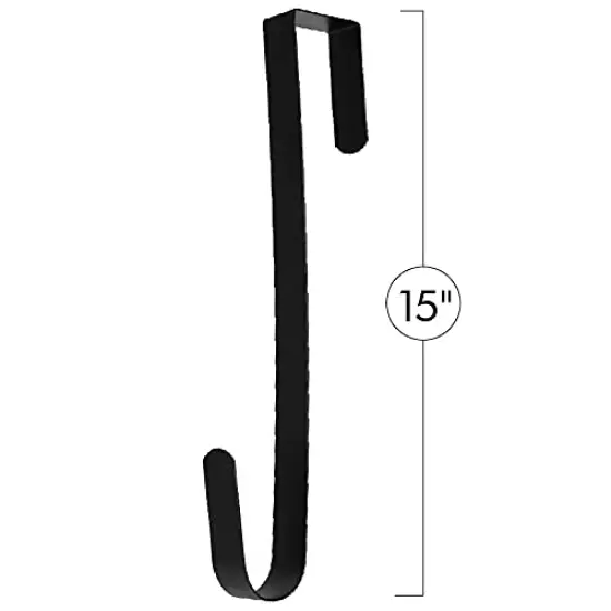 RN'D Over Door Wreath Hook - Thin Metal Overdoor Wreath Holder Seasonal Hanger for Front or Back Door (Black, 15") {5}