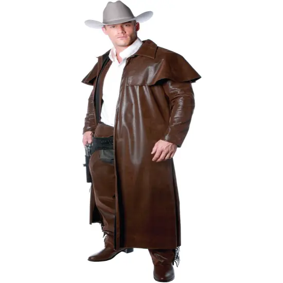 Men's Brown Cowboy Duster Costume Coat {1}