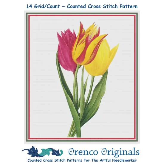 Bouquet of Tulip Flowers Inspired by Pierre-Joseph Redoute Counted Cross Stitch Pattern {1}
