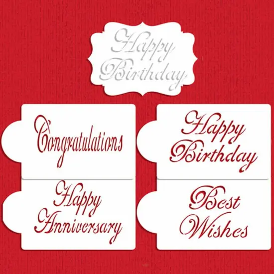 Large Script Celebration Cake Stencil Set | C944 by Designer Stencils | Cake Decorating Tools | Baking Stencils for Royal Icing, Airbrush, Dusting Powder | Reusable Plastic Food Grade Stencil for Cakes | Easy to Use & Clean Cake Stencil {1}