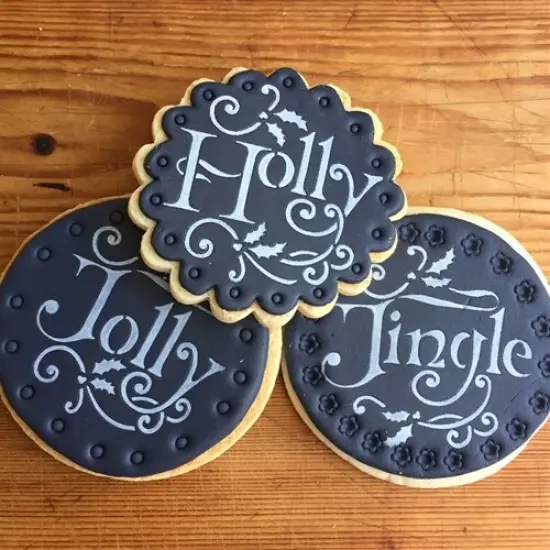 Holly, Jolly and Jingle Cookie Stencil Set | C978 by Designer Stencils | Cookie Decorating Tools | Baking Stencils for Royal Icing, Airbrush, Dusting Powder | Reusable Plastic Food Grade Stencil for Cookies | Easy to Use & Clean Cookie Stencil {3}