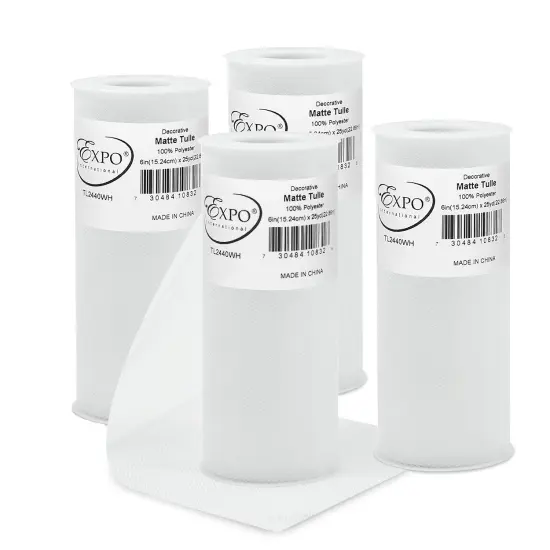 Pack of 4 Decorative Matte Tulle Spool of 6 Inch X 25 Yards White {1}