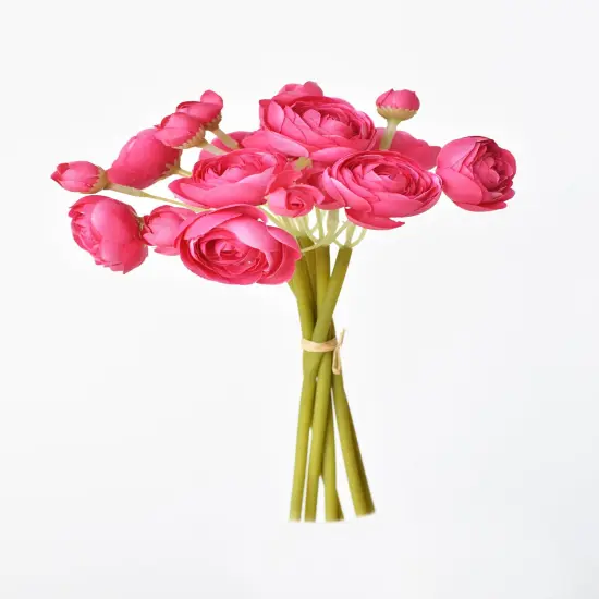 10.5" Faux Dark Pink Ranunculus Stem Bundle {2}