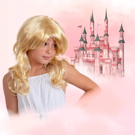 Curly Blond Wavy Wig - Long Curls Yellow Blonde Princess Goddess Wigs with Bangs for Kids and Adults {2}