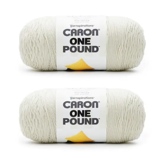 Caron One Pound Off White Yarn - 2 Pack of 454g/16oz - Acrylic - 4 Medium (Worsted) - 812 Yards - Knitting/Crochet {1}