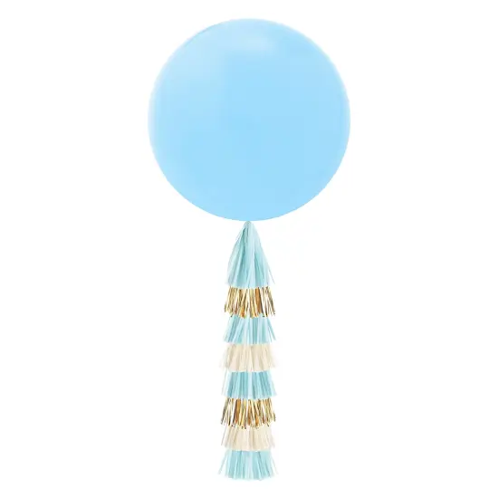 Jumbo Balloon & Tassel Tail - Light Blue & Gold {1}