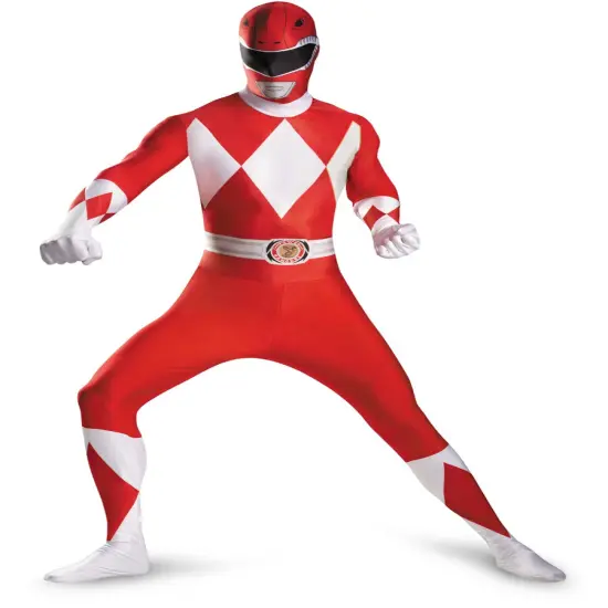 Disney Power Rangers Red Ranger Mens Adults Bodysuit Costume {1}
