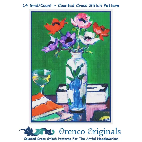 Anemone Flowers Still Life Francis Cadell Counted Cross Stitch Pattern {1}