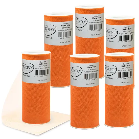 Pack of 6 Decorative Matte Tulle Spool of 6 Inch X 25 Yards Orange {1}
