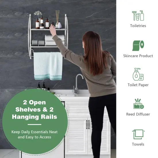 2-Tier Wall Mount Shower Organizer Towel Storage Rack {4}