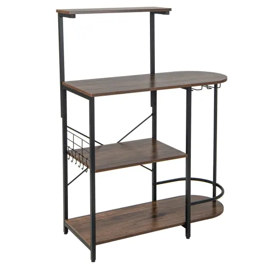 4-Tier Kitchen Bakers Rack with 6 S-Hooks and Stemware Racks-Rustic Brown {1}