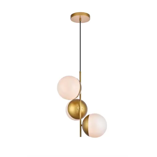 Eclipse 3 Lights Brass Pendant With Frosted White Glass {3}