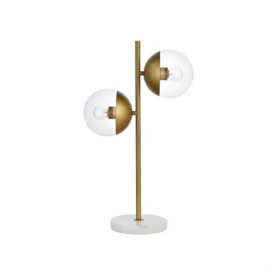 Eclipse 2 Lights Brass Table Lamp With Clear Glass {1}