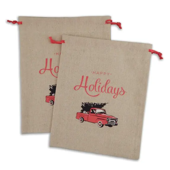 Great Papers! Reusable Holiday Delivery Linen Drawstring Gift and Shopping Bags, 8" x 10", 2 Pack {1}
