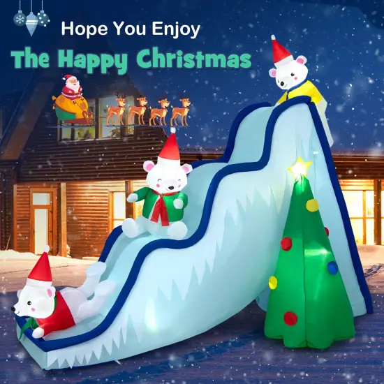 9 Feet Inflatable Polar Bear Slide Scene Decoration with LED Lights {2}