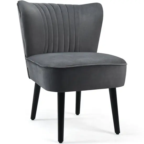 Set of 2 Leisure Armless Upholstered Accent Chair with Adjustable Footpads and Black Wooden Legs Grey {3}