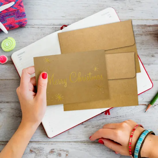 Great Papers! Note Card, Kraft with Gold Foil, Merry Christmas, 4.875" x 3.375"(folded), 50 cards/Kraft envelopes {6}