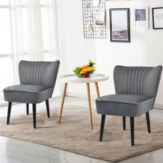 Set of 2 Leisure Armless Upholstered Accent Chair with Adjustable Footpads and Black Wooden Legs Grey {2}