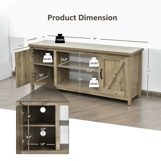 59 Inches TV Media Console Table with 2 Storage Cabinet and Adjustable Removable Shelf Natural {5}