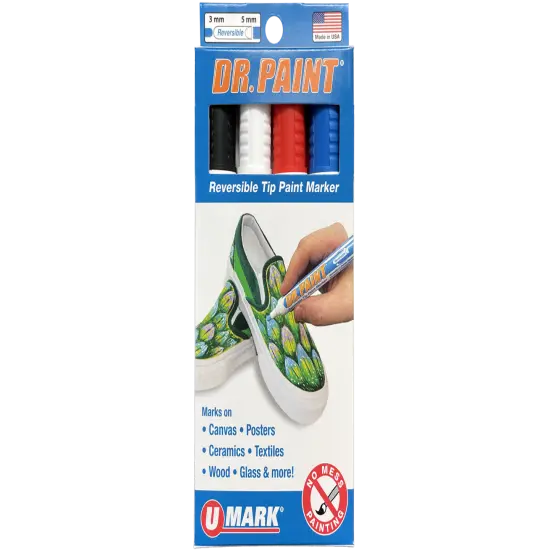 U-Mark DR. PAINT&trade; REVERSIBLE TIP PAINT MARKER - 1 ea. Black, White, Red and Blue {1}
