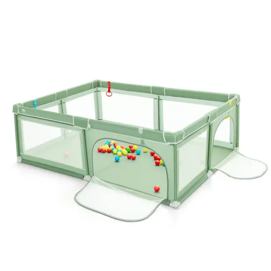 Portable Extra-Large Safety Baby Fence with Ocean Balls and Rings Green {4}