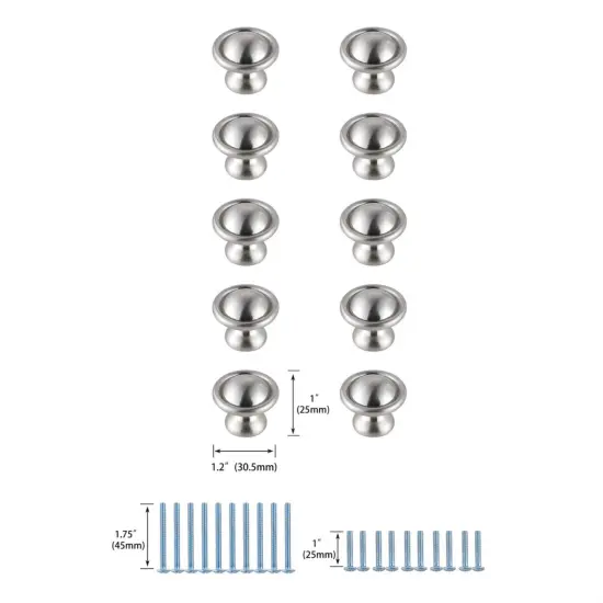 Kadea 1.2" Diameter Brushed Nickel Mushroom Knob Multipack (Set of 10) {2}