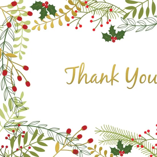 Great Papers! Thank You Note Card with Gold Foil, Merry Twigs and Holly, 4.875" x 3.375"(folded), 50 cards/envelopes {2}