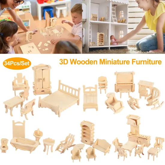 DIY Miniature Furniture Models Set | 3D Wooden Dollhouse Furniture Puzzles {2}