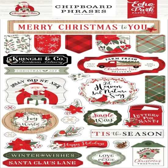 Echo Park Chipboard 6"X13"-Phrases, Christmas Time {1}