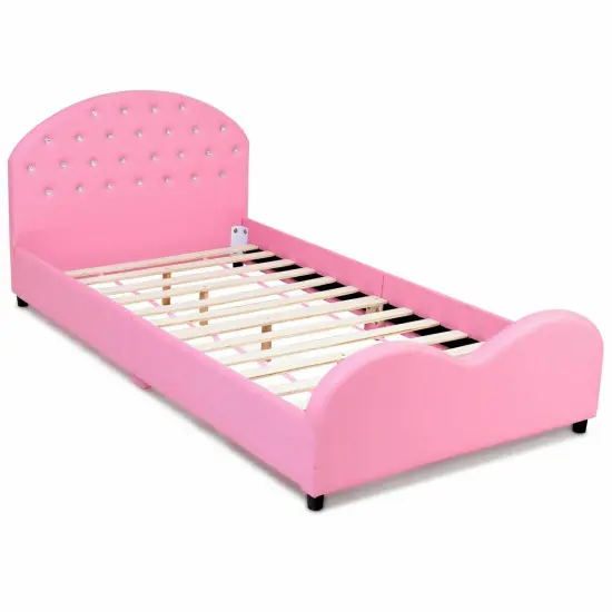 Kids Children PU Upholstered Platform Wooden Princess Bed {2}