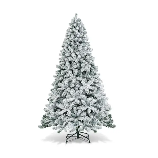 7.5 Feet Snow Flocked Hinged Artificial Christmas Tree without Lights {1}