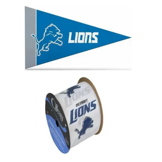 2.5" Lions Ribbon, 9 feet & Mini Pennant, Licensed Offray Ribbon {1}