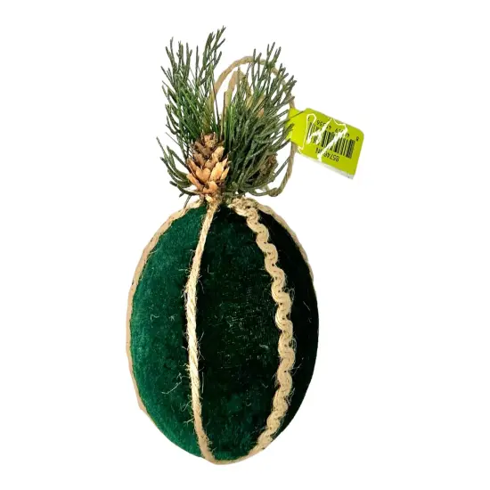 4" Foam Jute Velvet Pine Ball Ornament in Emerald Green by TCT Crafts - Rustic Holiday Decor-85746GN {2}