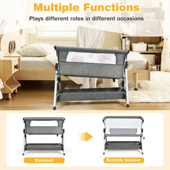 Adjustable Baby Bedside Crib with Large Storage Dark Grey {1}