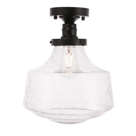 Lyle 1 light Black and Clear seeded glass Flush mount {1}