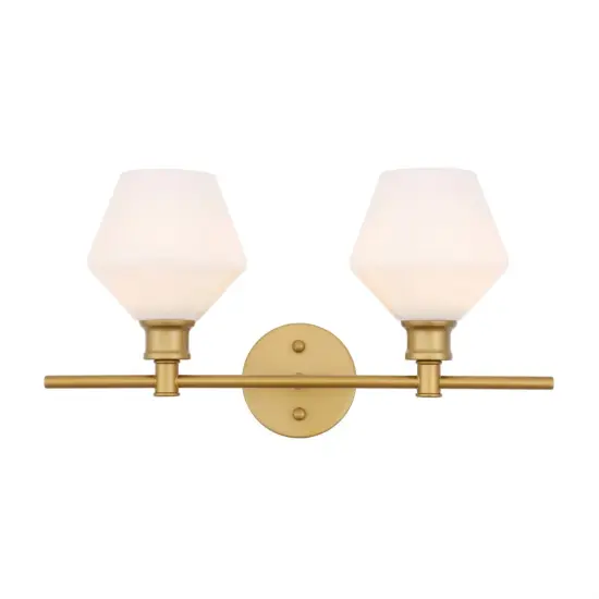 Gene 2 light Brass and Frosted white glass Wall sconce {1}