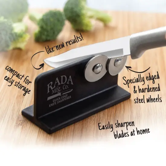 Rada Kitchen Knife Sharpener, Easily Sharpen Both Sides at Once with Hardened, High-Carbon, Dual Stainless Steel Wheels {6}
