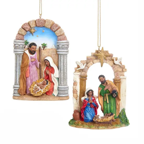 4" African American Holy Family Ornaments &ndash; Set of 2 Assorted Christmas Decorations {1}