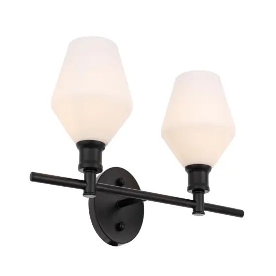 Gene 2 light Black and Frosted white glass Wall sconce {6}