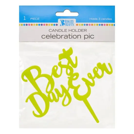 Best Day Ever Plastic Candle Holder Cake Topper, 1ct Lime {1}