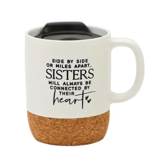 Dexsa Side By Side..Sisters Designer Cork Bottom Mug with Lid - 14 oz {1}