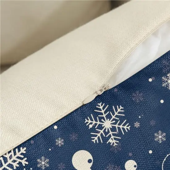 KISVODS Christmas Pillow Covers 18×18 Set of 4 Christmas Decorations Christmas Throw Pillow Covers Holiday Rustic Linen Christmas Pillow Case for Sofa Couch Blue Snowflake Pillow Covers {3}