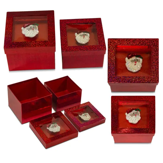 Value Pack of 3 Hologram Gift Box Set with Decorative Santa Sequin Applique {1}