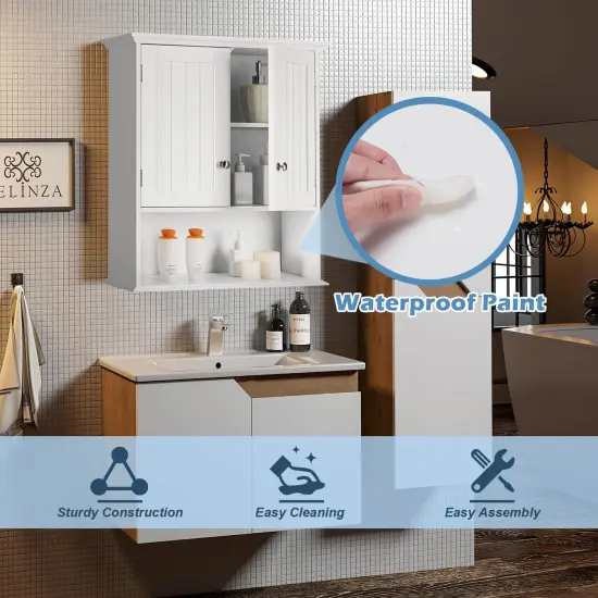 Wall Mount Bathroom Cabinet Storage Organizer with Doors and Shelves-White {2}